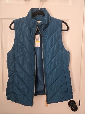 Michael Kors Teal Puffer Vest with Gold Label Zipper NWT